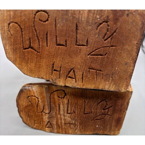 Vtg Hand‎ Carved Wooden Bookends Haiti Man Woman - Picture 5 of 7
